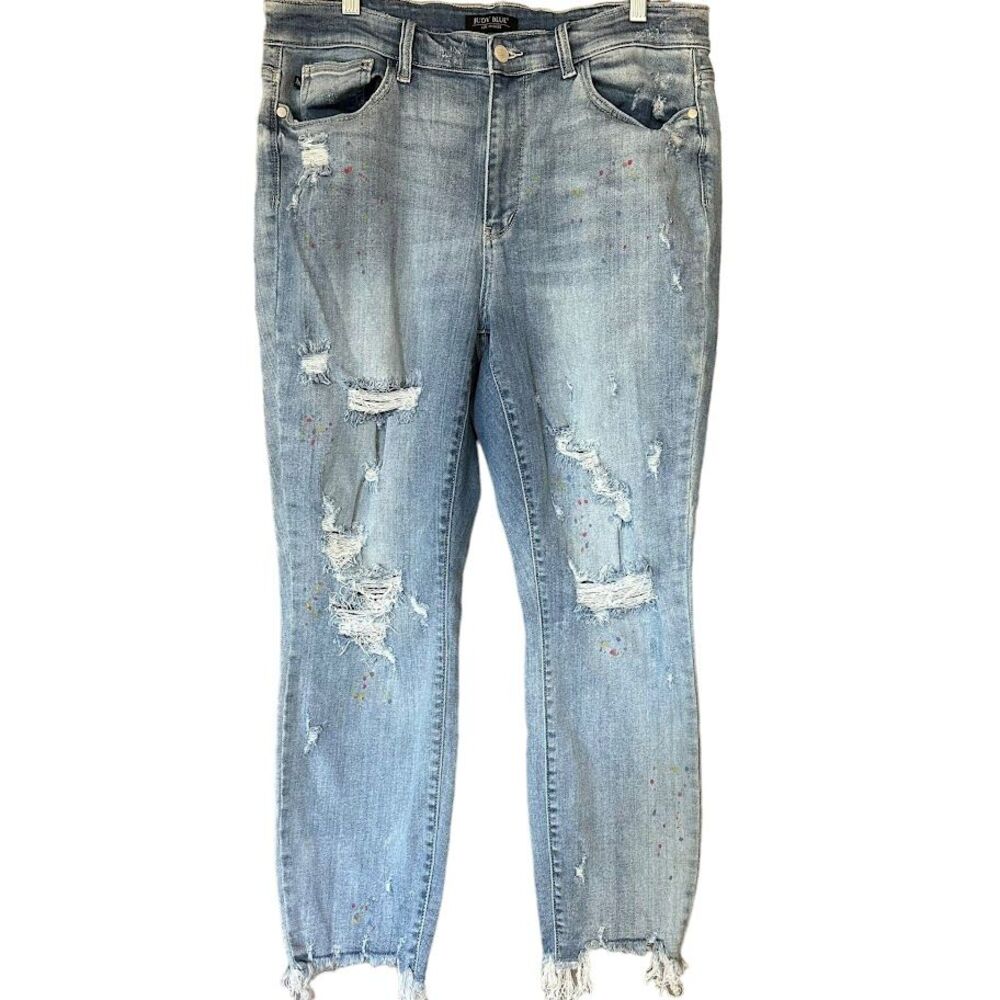 Judy Blue Boyfriend‎ Fit Paint Splatter Light Wash Straight Leg Jeans Plus 16W